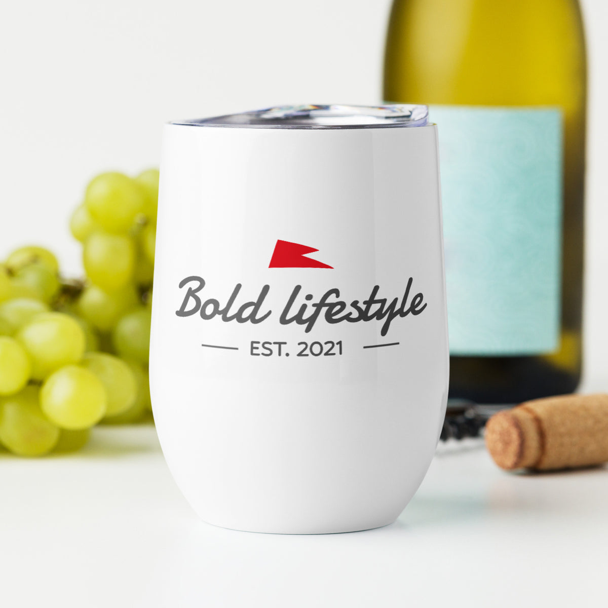 Bold Logo Wine Tumbler — 12 oz Insulated Stainless (Spill-Resistant Lid)